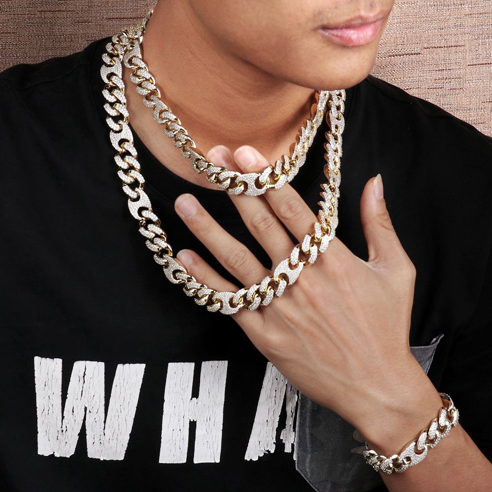 15MM 14K Gold Plated Iced Out Cuban Link Chain Necklace