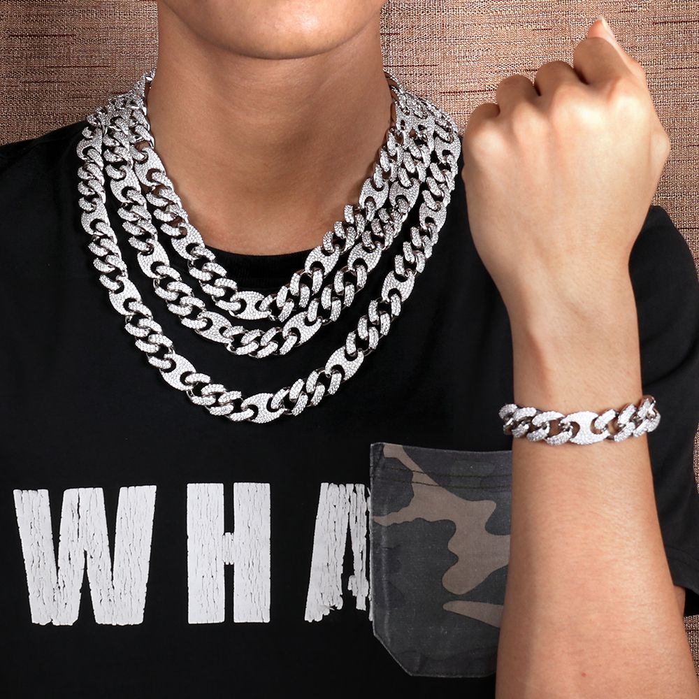15MM White Gold Plated Iced Out Cuban Link Chain Necklace - Tripodjewelry
