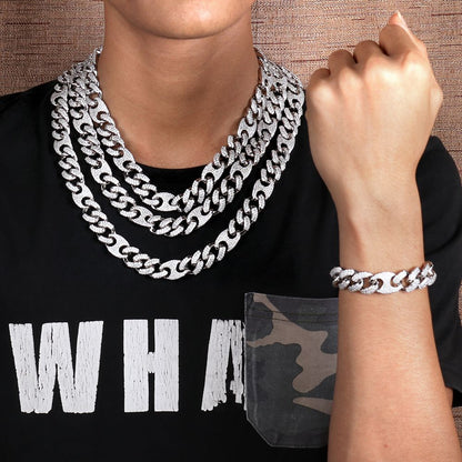 15MM White Gold Plated Iced Out Cuban Link Chain Necklace - Tripodjewelry
