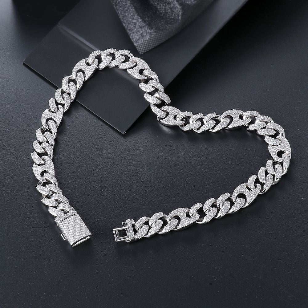 15MM White Gold Plated Iced Out Cuban Link Chain Necklace - Tripodjewelry