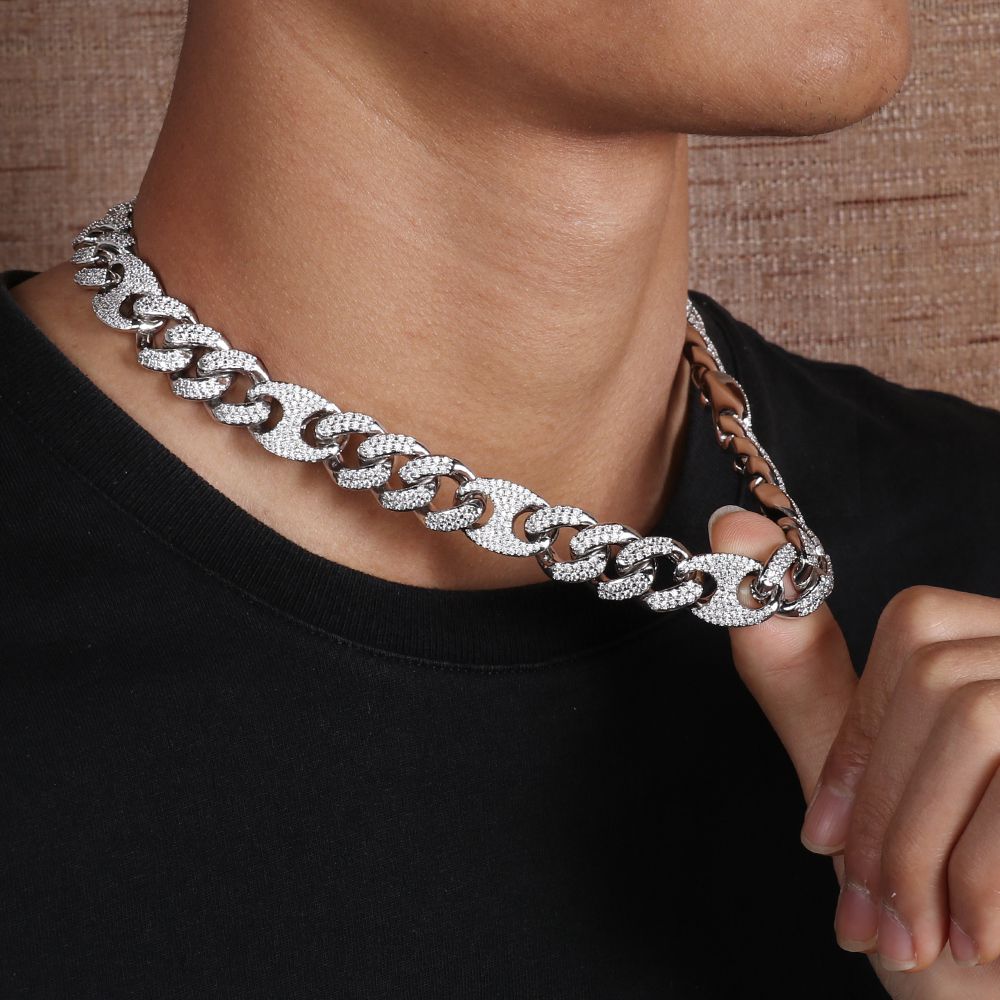15MM White Gold Plated Iced Out Cuban Link Chain Necklace - Tripodjewelry