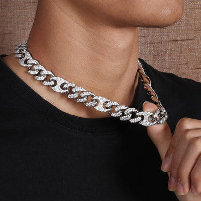 15MM White Gold Plated Iced Out Cuban Link Chain Necklace - Tripodjewelry
