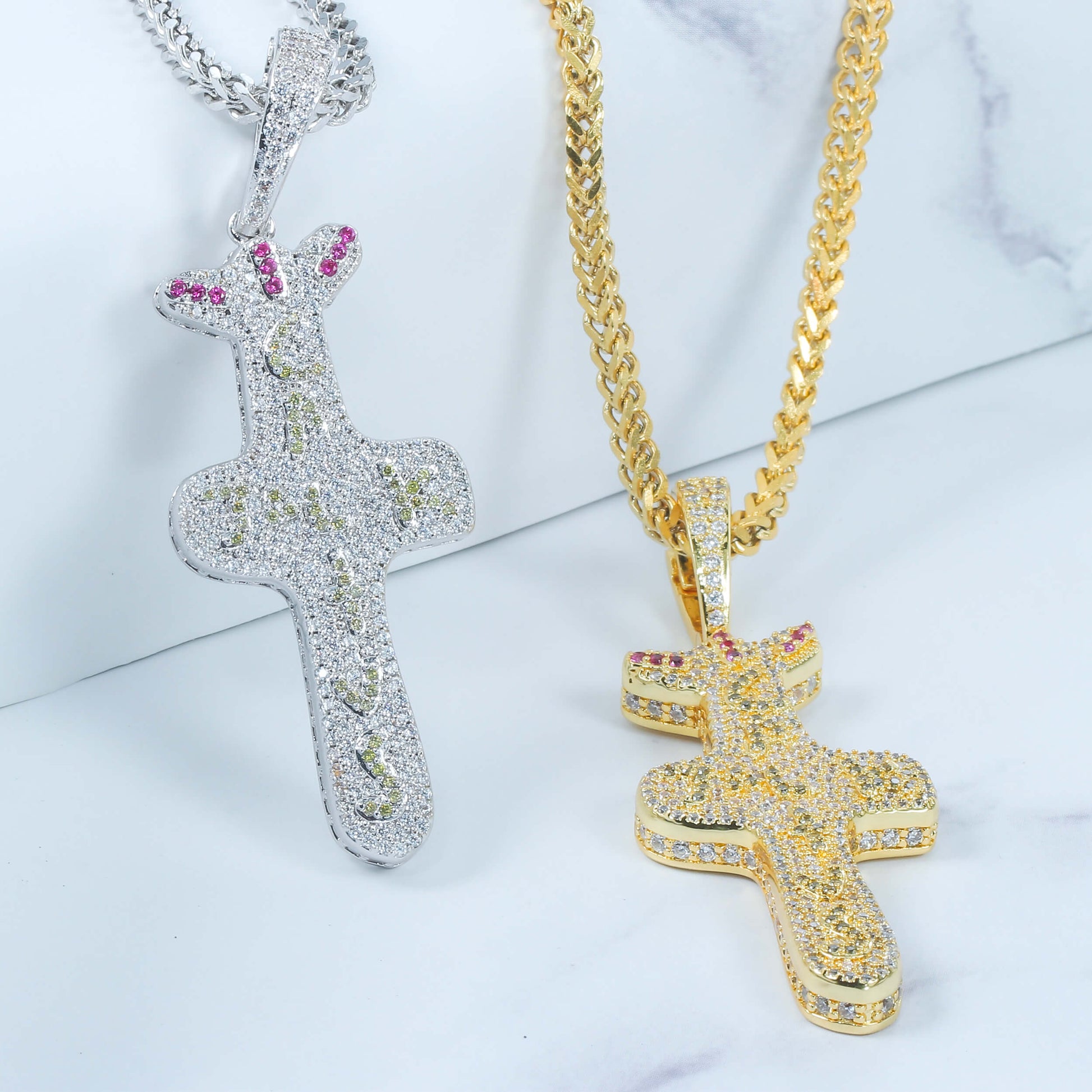 18K/White Gold Iced Out Cross Pendant Tripodjewelry