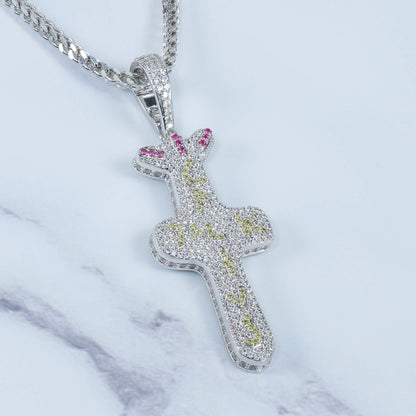 18K/White Gold Iced Out Cross Pendant Tripodjewelry