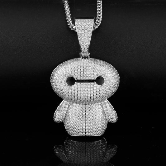 White Gold Iced Out Baymax Pendant Tripodjewelry