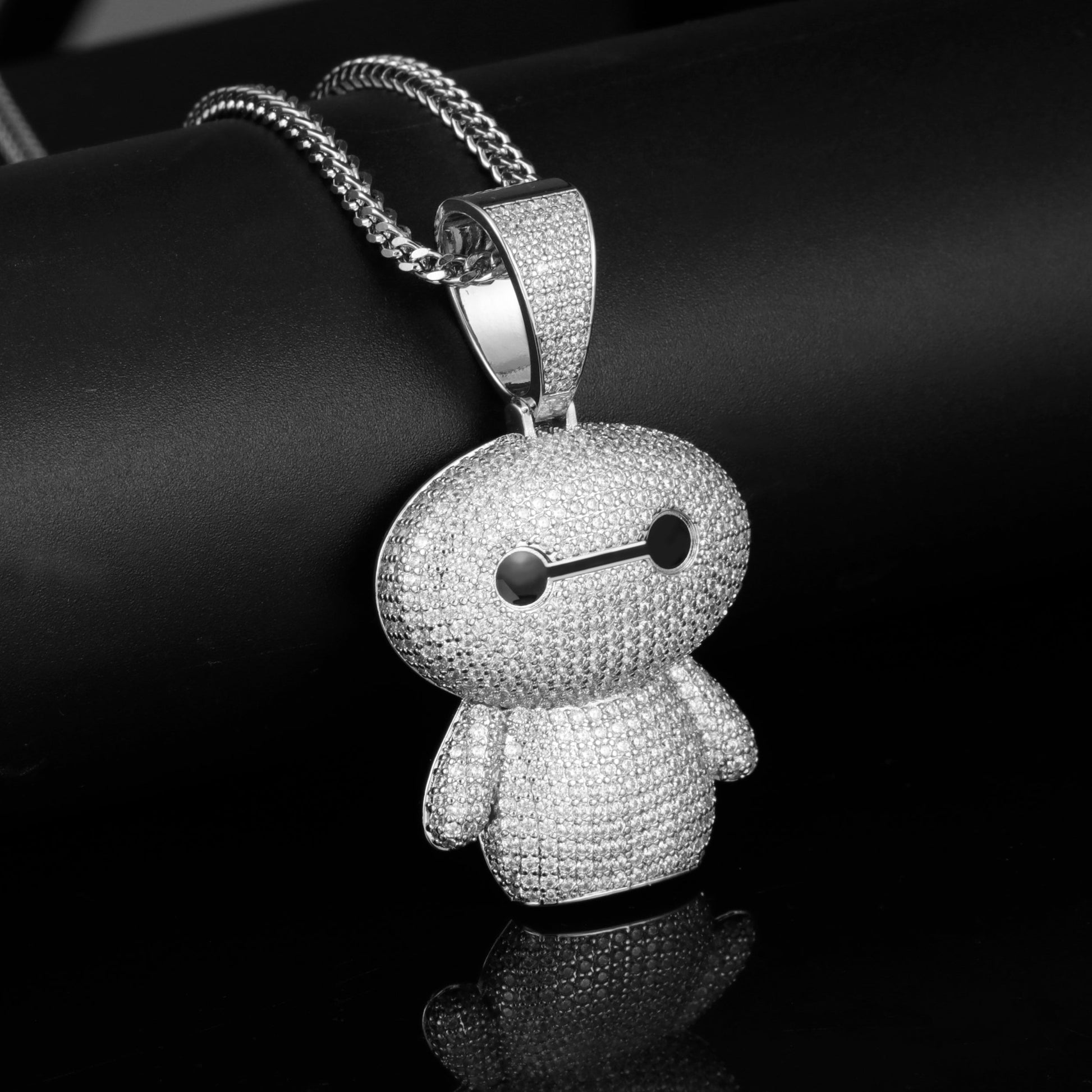White Gold Iced Out Baymax Pendant Tripodjewelry