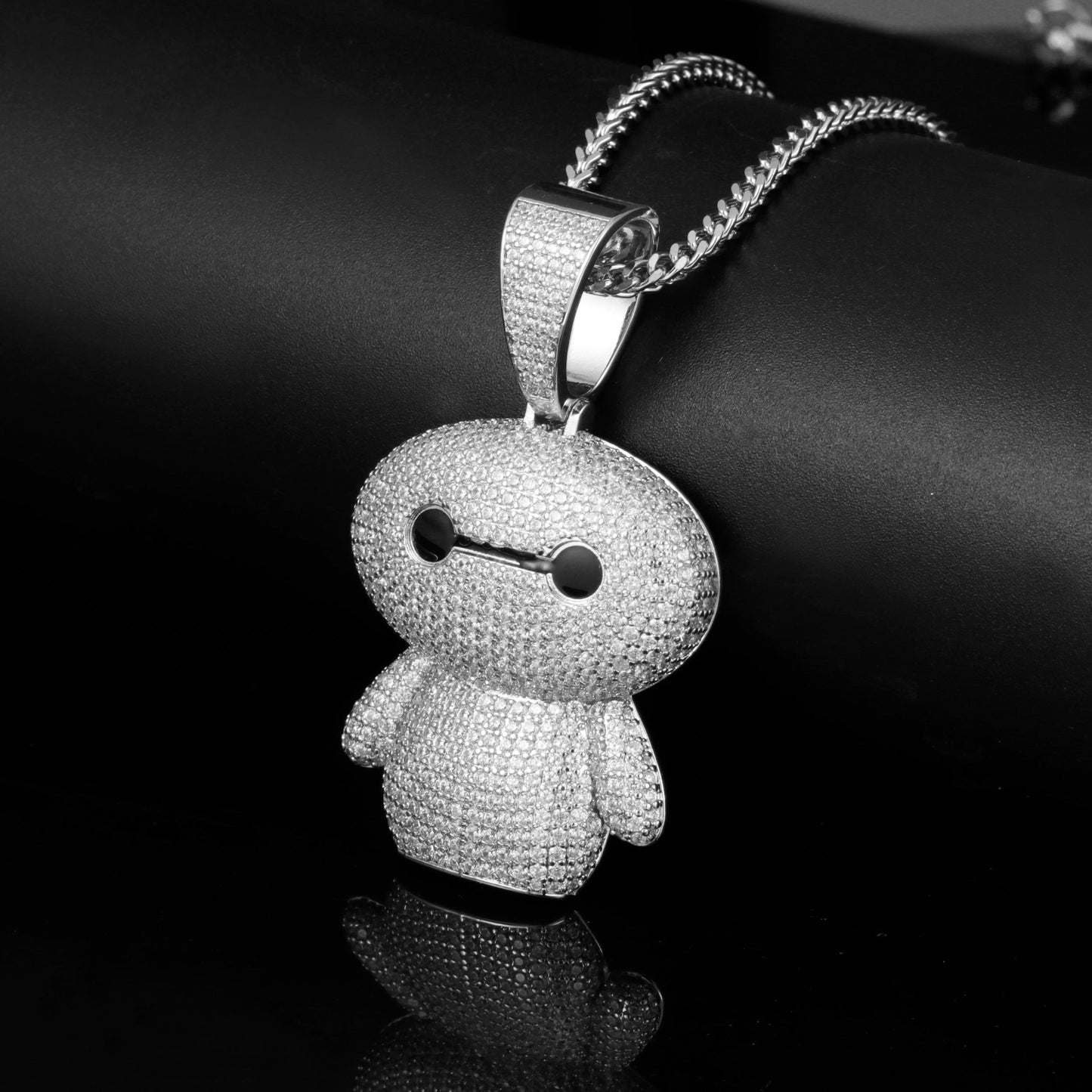 White Gold Iced Out Baymax Pendant Tripodjewelry
