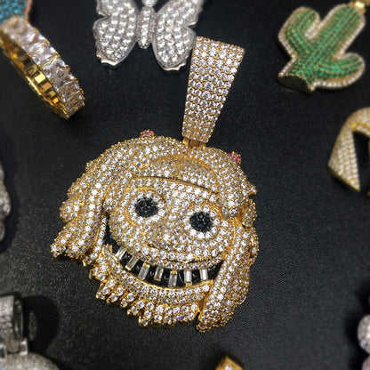 18K/White Gold Plated Large Iced Out Emoj Pendant - Tripodjewelry