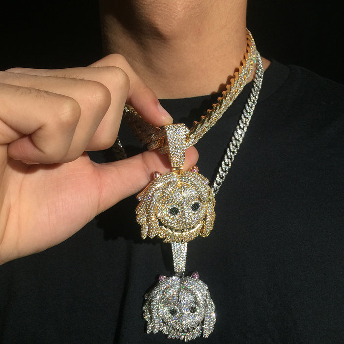 18K/White Gold Plated Large Iced Out Emoj Pendant - Tripodjewelry