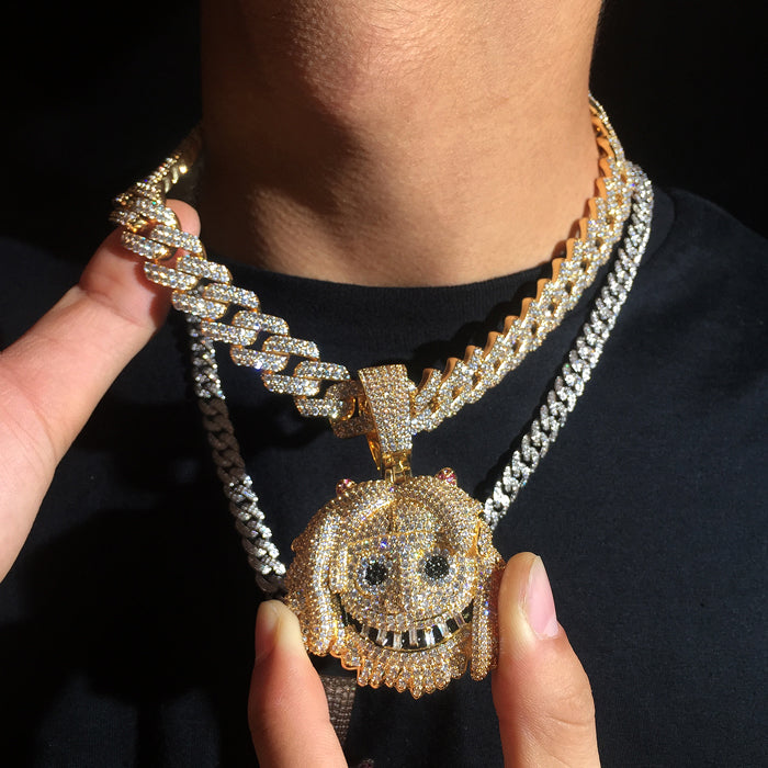 18K/White Gold Plated Large Iced Out Emoj Pendant - Tripodjewelry