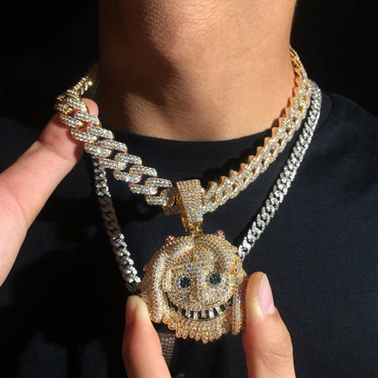 18K/White Gold Plated Large Iced Out Emoj Pendant - Tripodjewelry