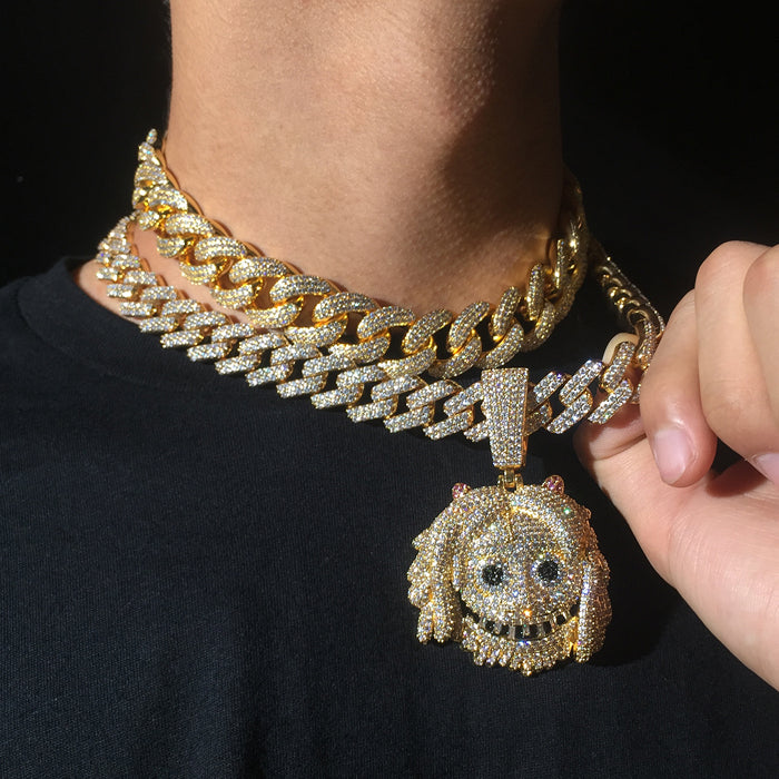 18K/White Gold Plated Large Iced Out Emoj Pendant - Tripodjewelry