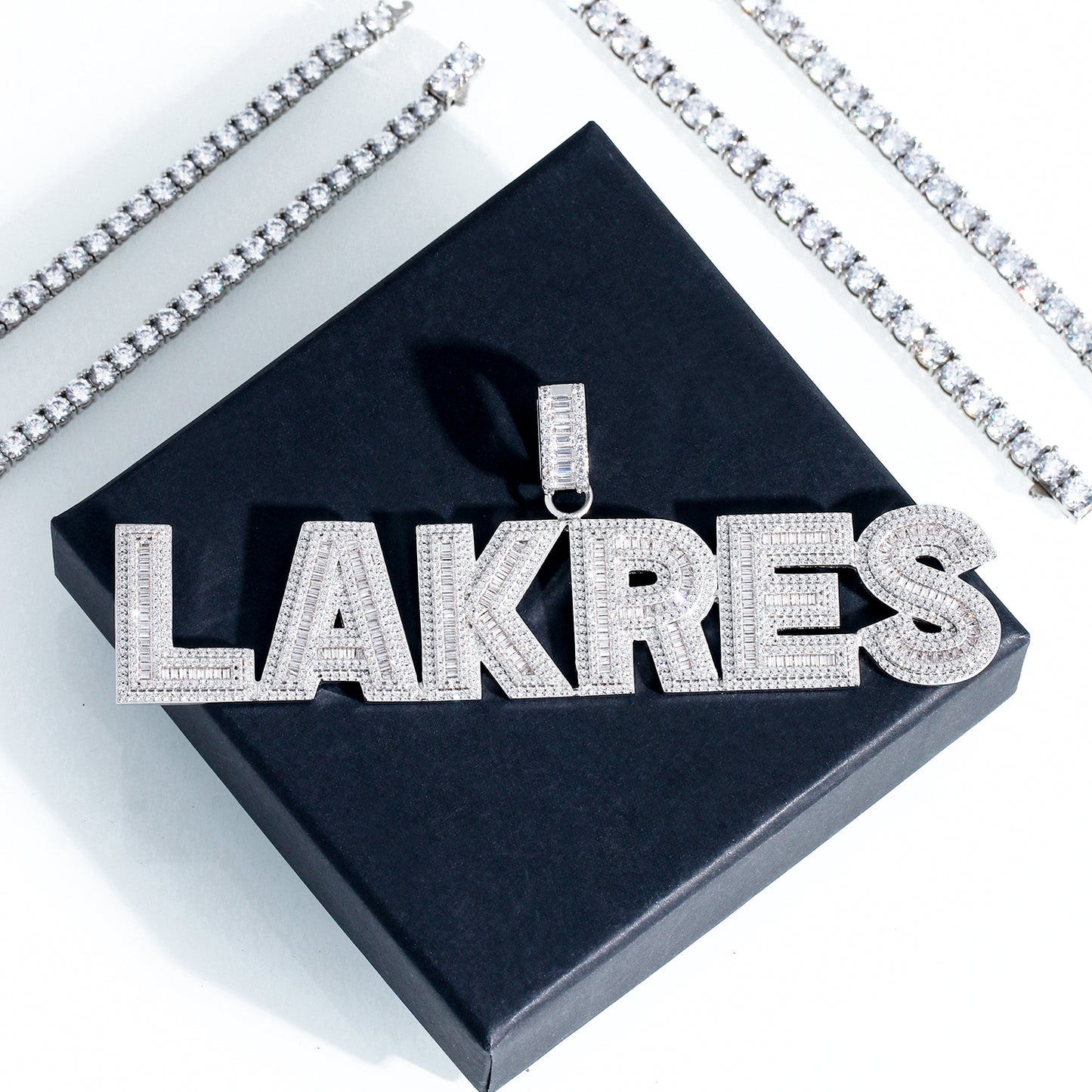 Customized Letters Pendant - Square Diamond Necklace 14K / White Gold