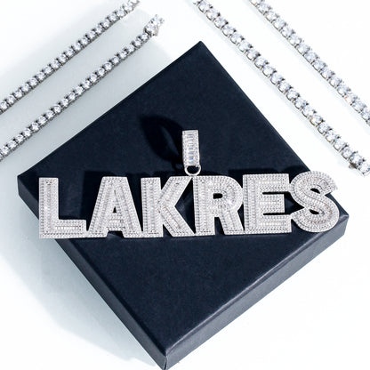 Customized Letters Pendant - Square Diamond Necklace 14K / White Gold