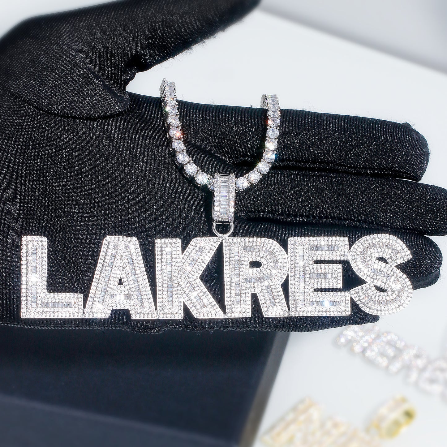 Customized Letters Pendant - Square Diamond Necklace 14K / White Gold