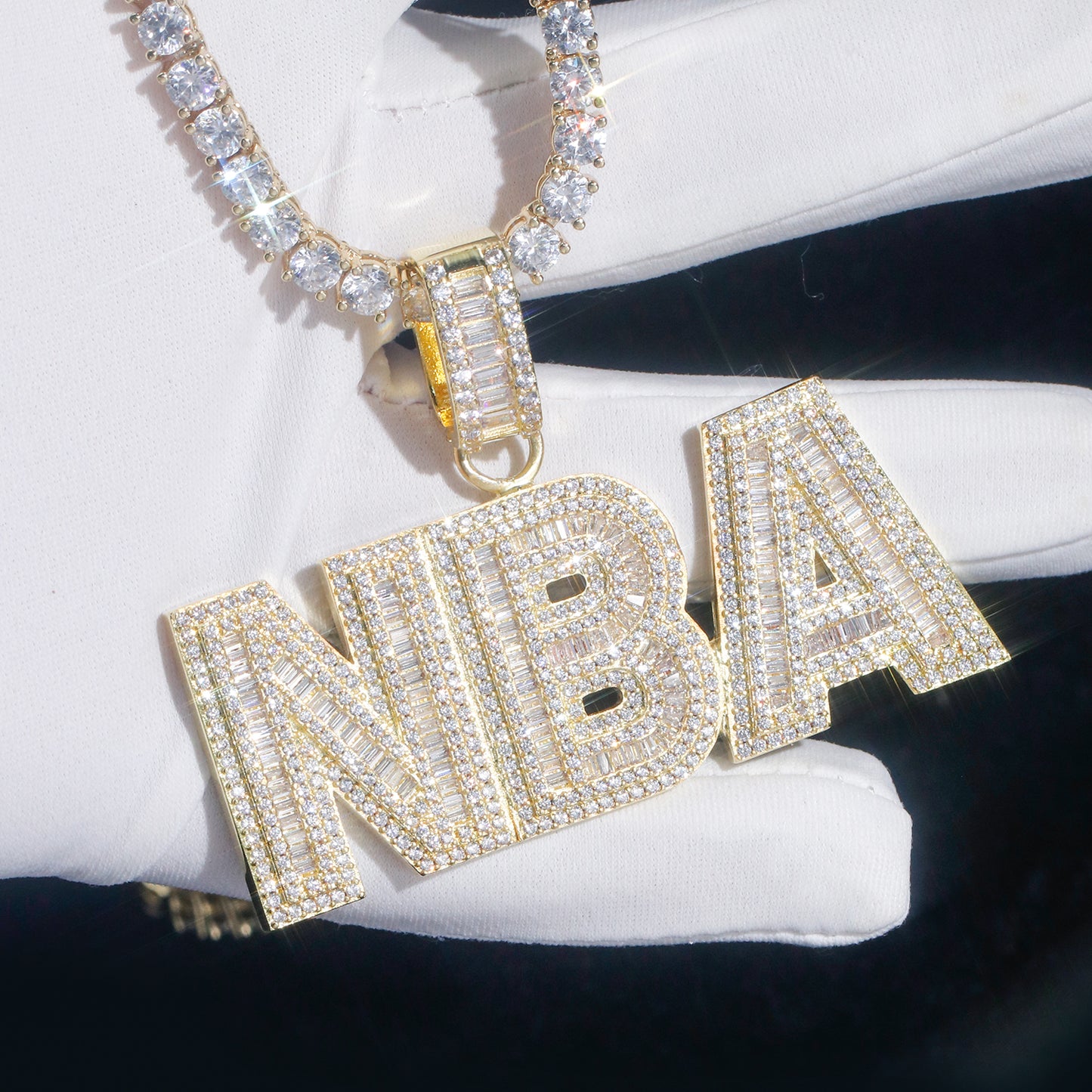 Customized Letters Pendant - Square Diamond Necklace 14K / White Gold