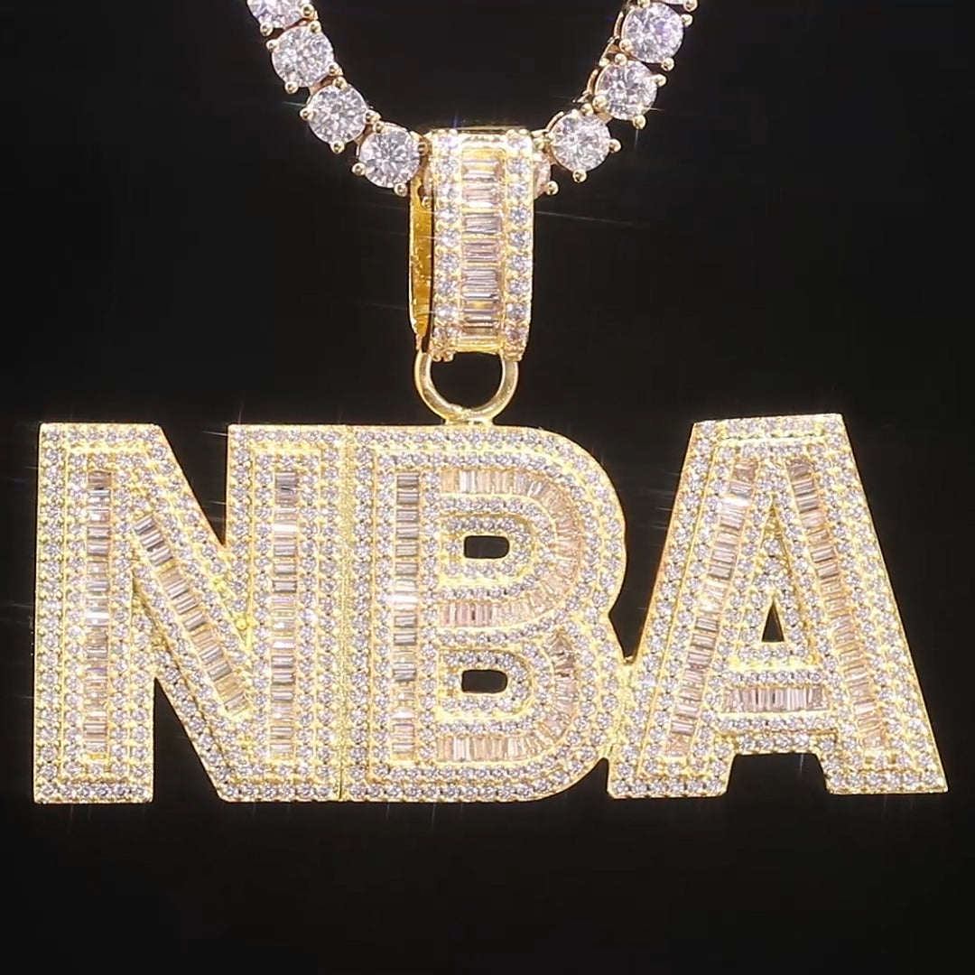 Customized Letters Pendant - Square Diamond Necklace 14K / White Gold