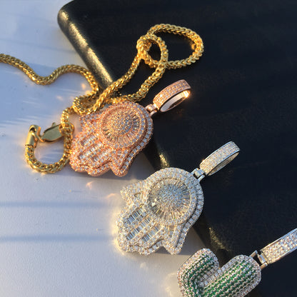 Rose Gold Baguette Iced OutHamsa Hand Pendant