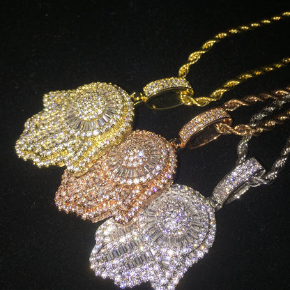 Rose Gold Baguette Iced OutHamsa Hand Pendant