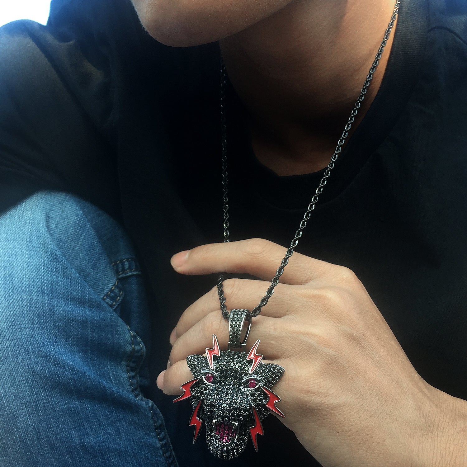 Gun Black Iced Out Dragon Pendant Tripodjewelry