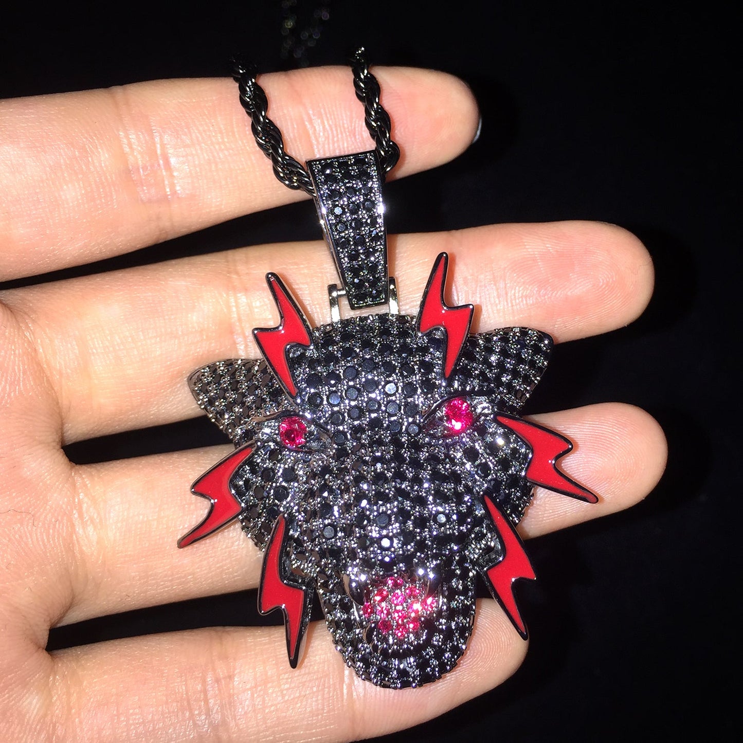 Gun Black Iced Out Dragon Pendant Tripodjewelry