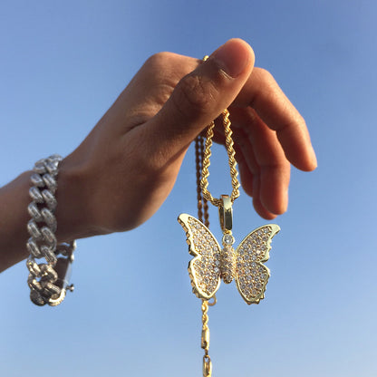 14K/White/Rose Gold Plated Iced Out Butterfly Pendant Tripodjewelry