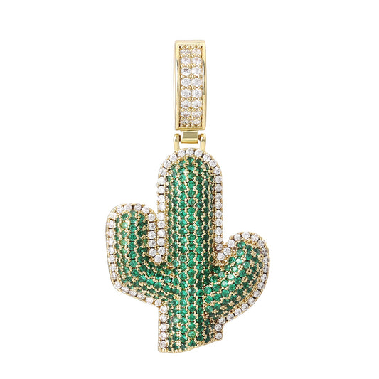 18K Gold Diamond Cactus Pendant Tripodjewelry