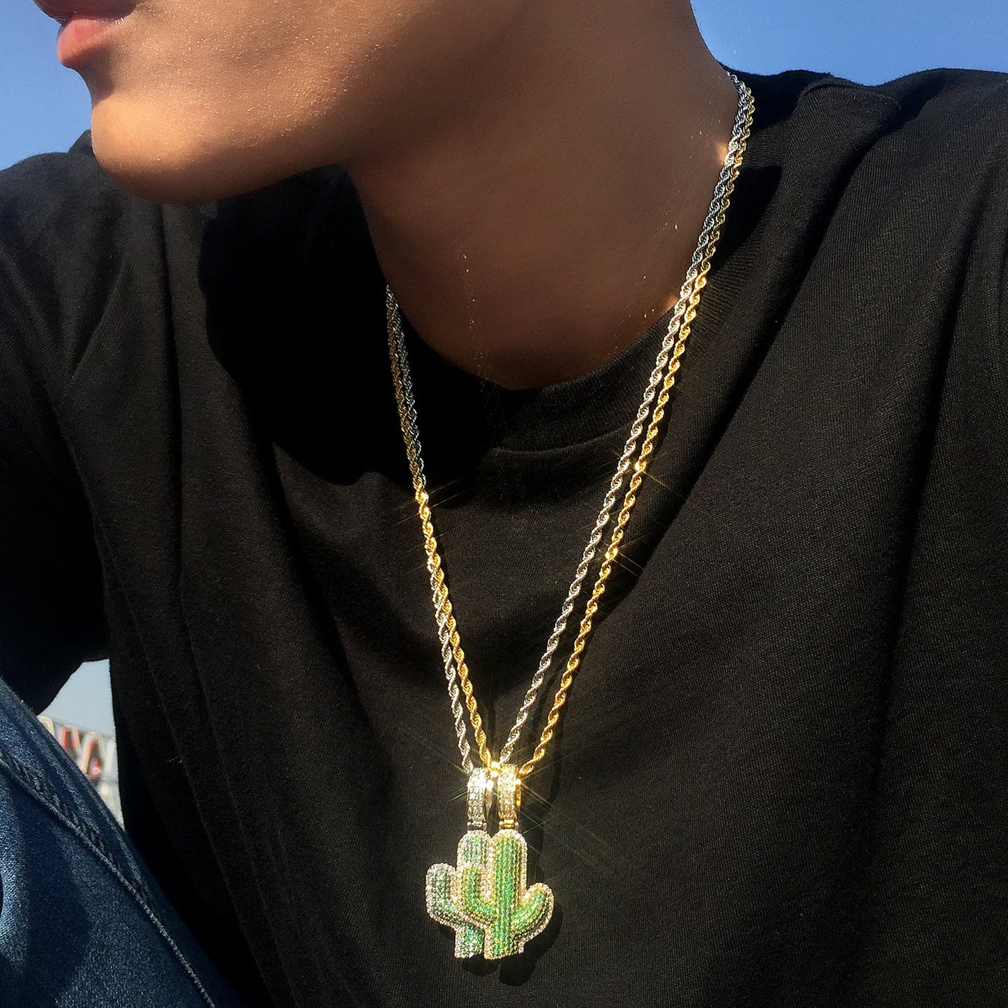 18K Gold Diamond Cactus Pendant Tripodjewelry
