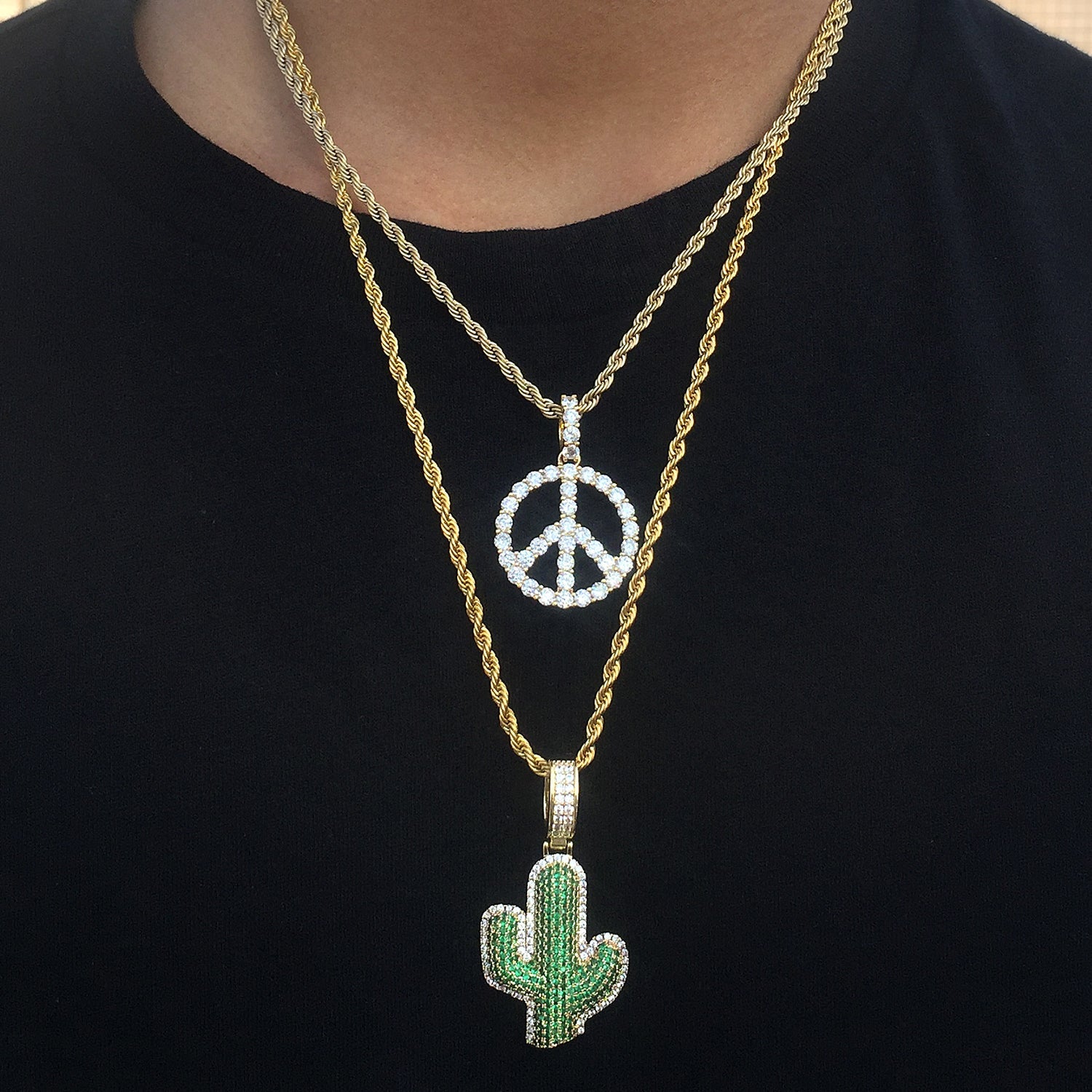 18K Gold Diamond Cactus Pendant Tripodjewelry