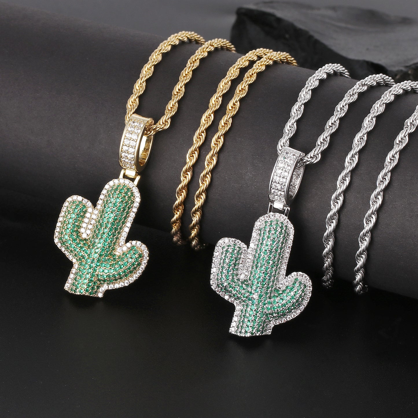White Gold Diamond Cactus Pendant