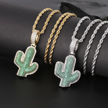 White Gold Diamond Cactus Pendant