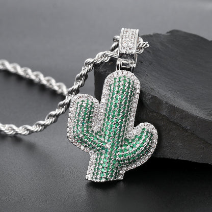White Gold Diamond Cactus Pendant