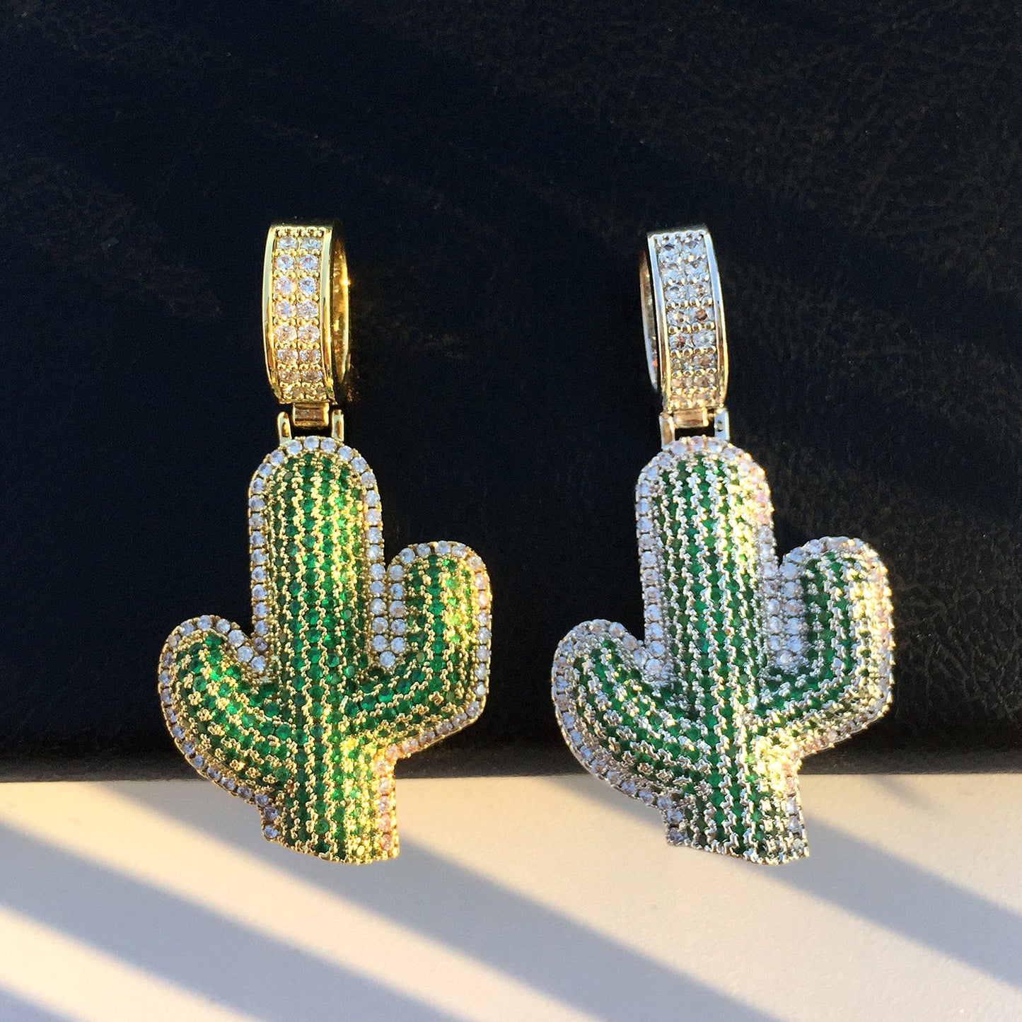 18K Gold Diamond Cactus Pendant Tripodjewelry