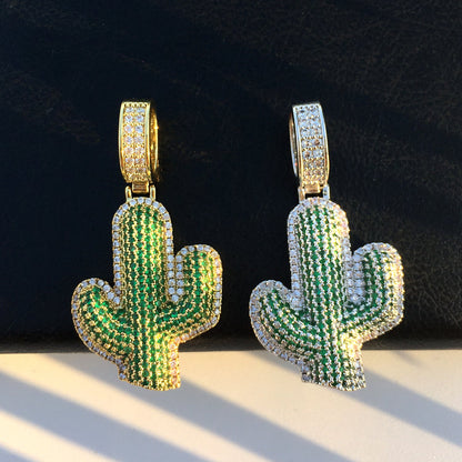18K Gold Diamond Cactus Pendant Tripodjewelry
