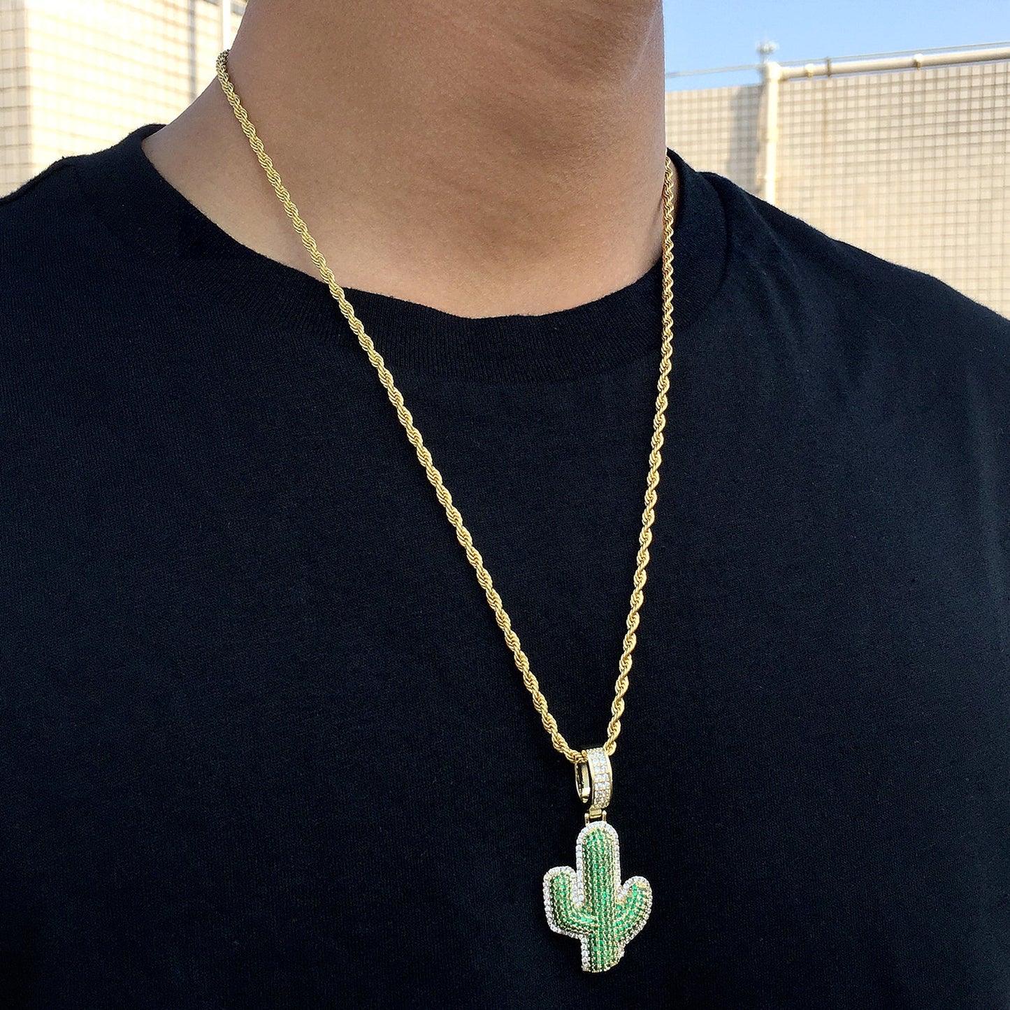 18K Gold Diamond Cactus Pendant Tripodjewelry