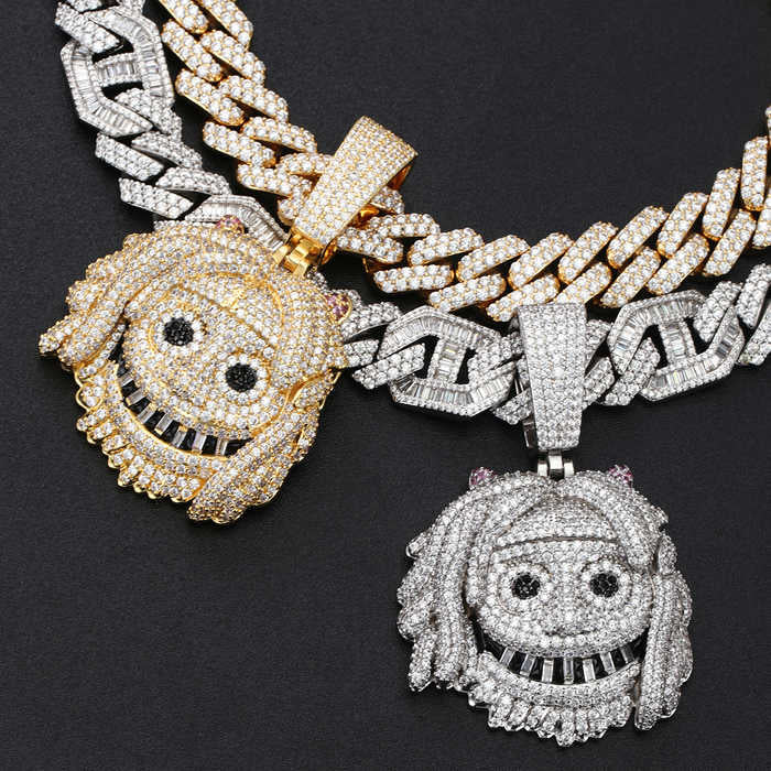 18K/White Gold Plated Large Iced Out Emoj Pendant - Tripodjewelry