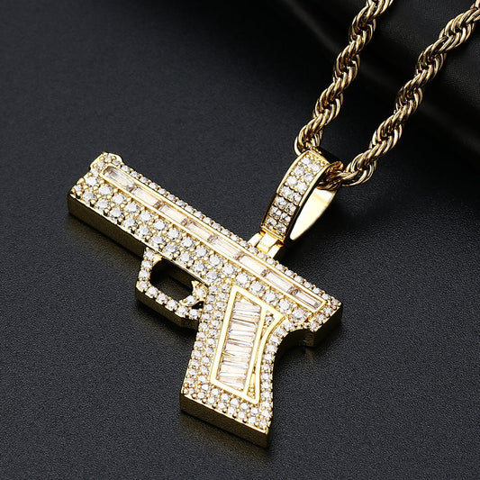18k Gold Iced Hip Hop Gun Pendant Tripodjewelry
