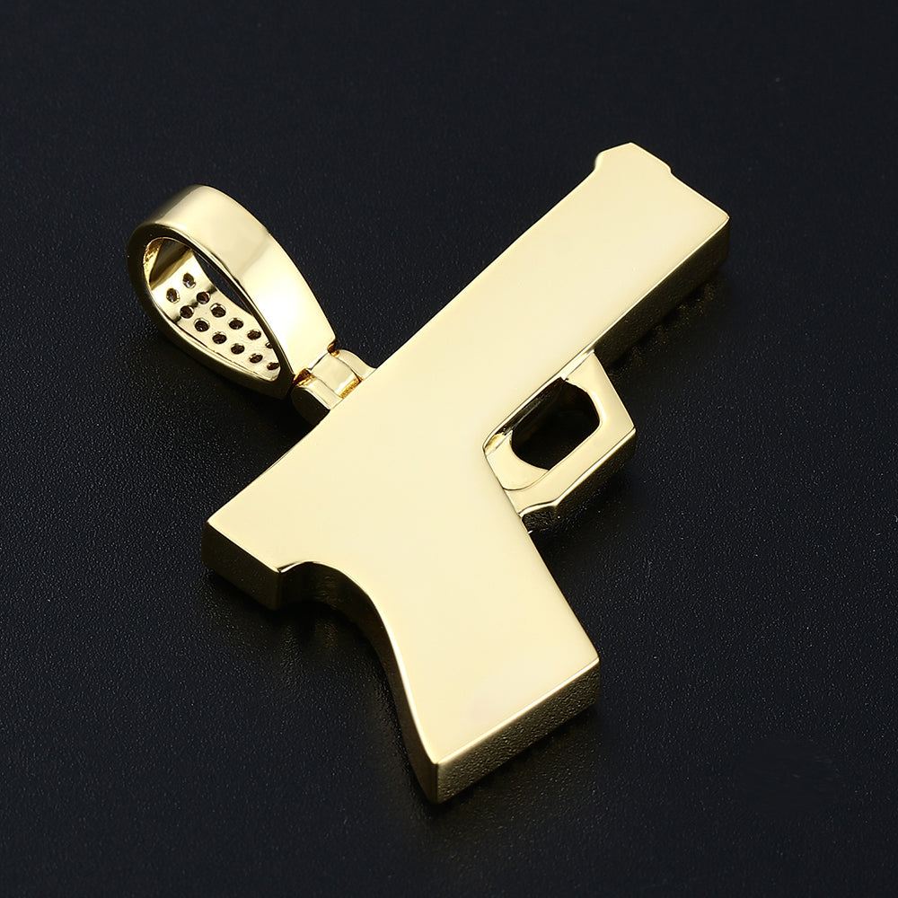 18k Gold Iced Hip Hop Gun Pendant Tripodjewelry
