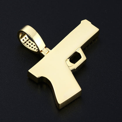 18k Gold Iced Hip Hop Gun Pendant Tripodjewelry