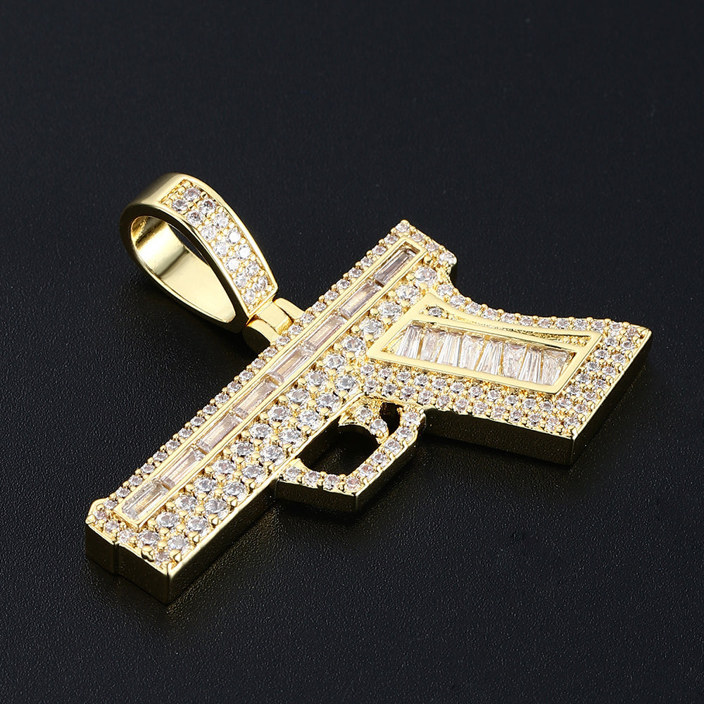 18k Gold Iced Hip Hop Gun Pendant Tripodjewelry