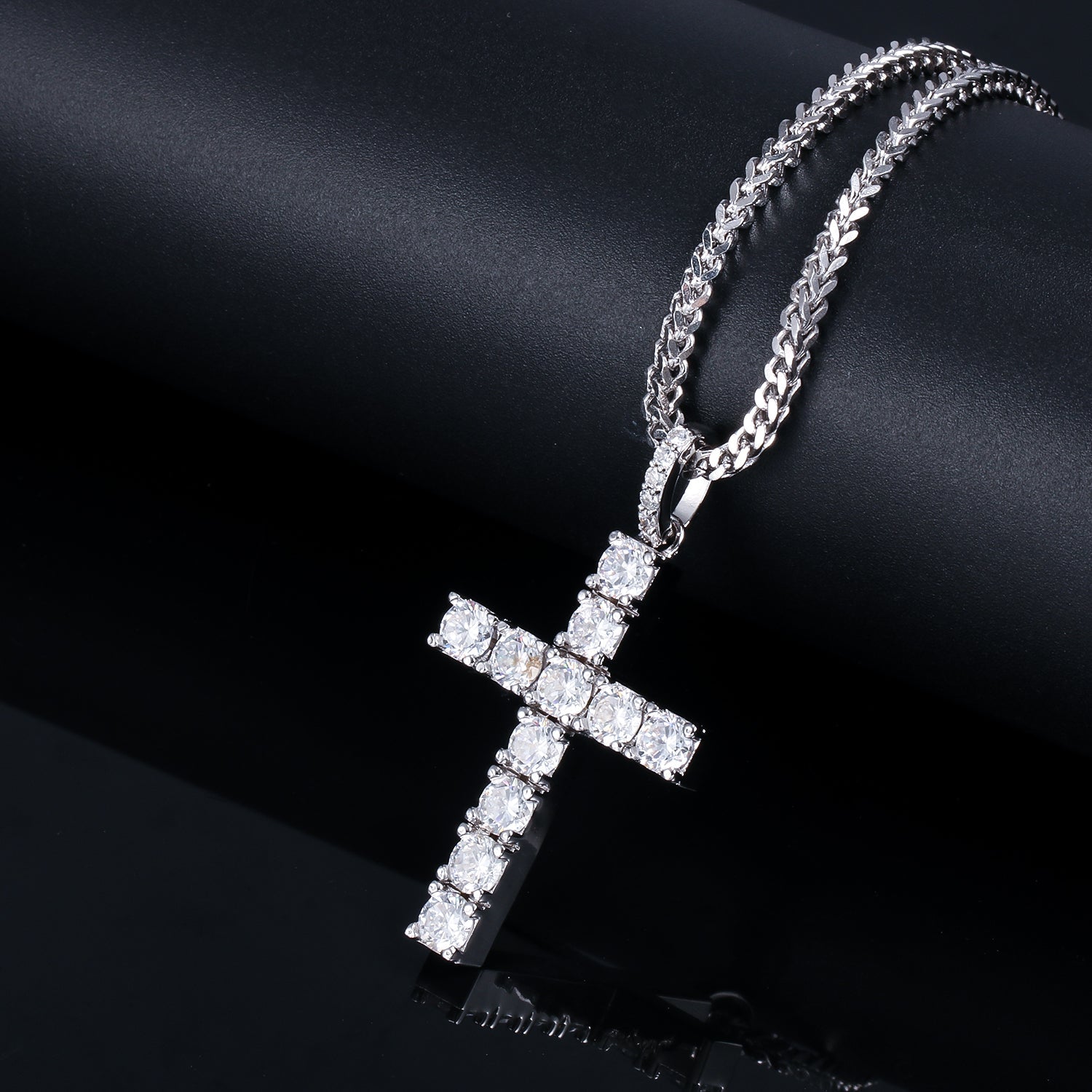 White Gold CZ Stone Cross Pendant Tripodjewelry