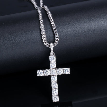 White Gold CZ Stone Cross Pendant Tripodjewelry