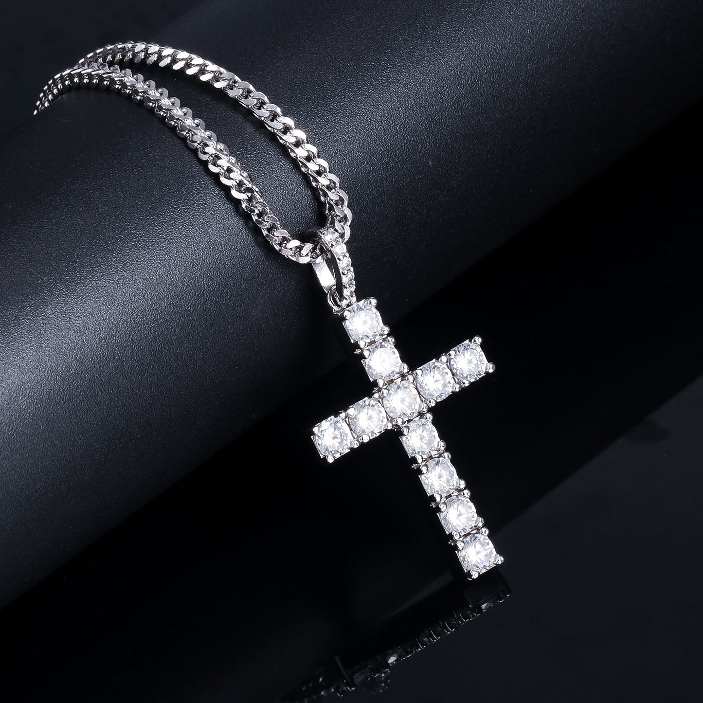 White Gold CZ Stone Cross Pendant Tripodjewelry