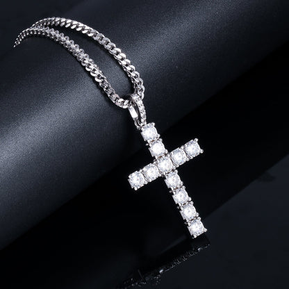 White Gold CZ Stone Cross Pendant Tripodjewelry