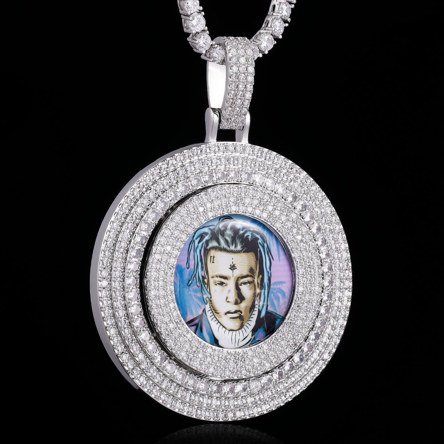 Picture Custom Pendant - Large Round-Shaped Turnable Centre Hip Hop Jewelry