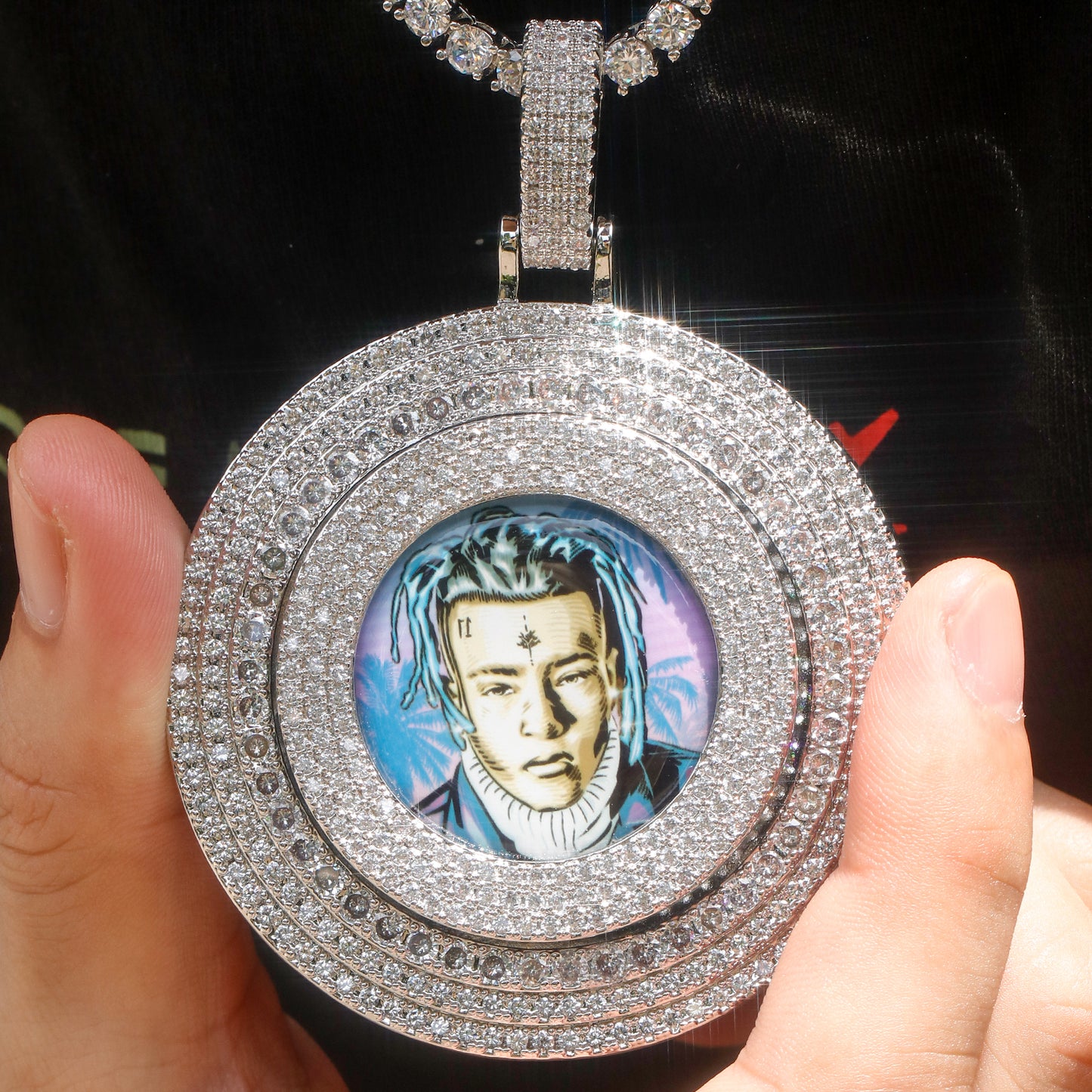 Picture Custom Pendant - Large Round-Shaped Turnable Centre Hip Hop Jewelry