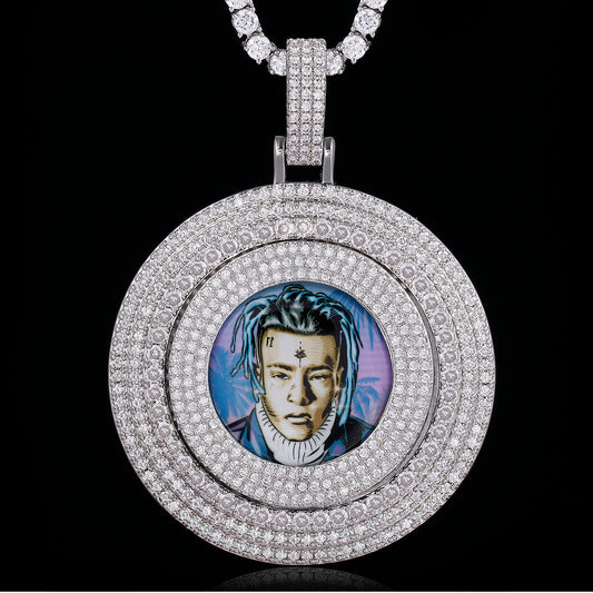 Picture Custom Pendant - Large Round-Shaped Turnable Centre Hip Hop Jewelry