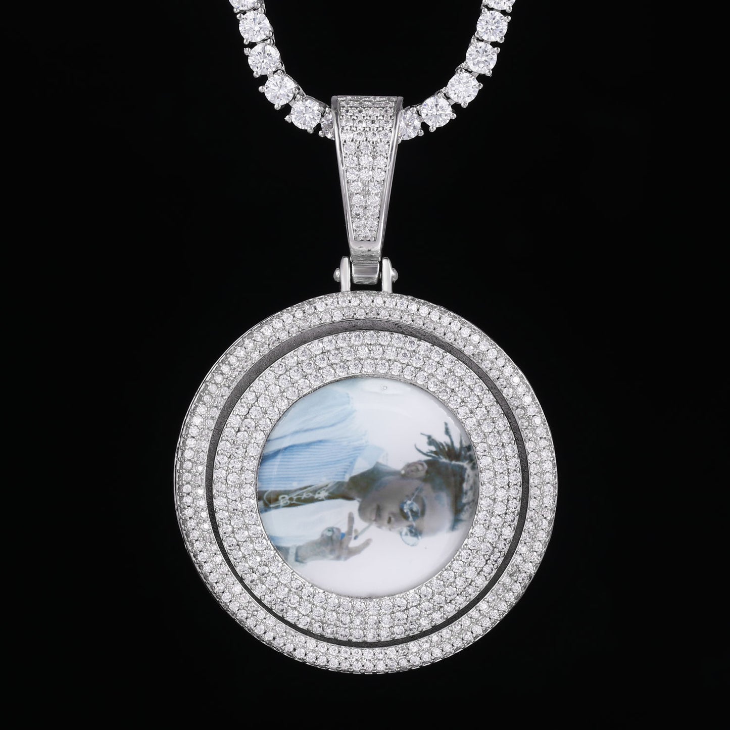 Picture custom pendant - Round-Shaped Turnable Centre Hip Hop Jewelry