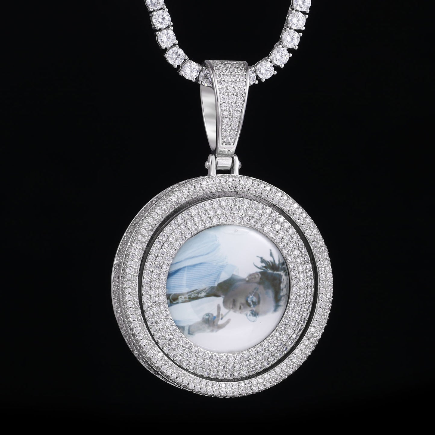 Picture custom pendant - Round-Shaped Turnable Centre Hip Hop Jewelry