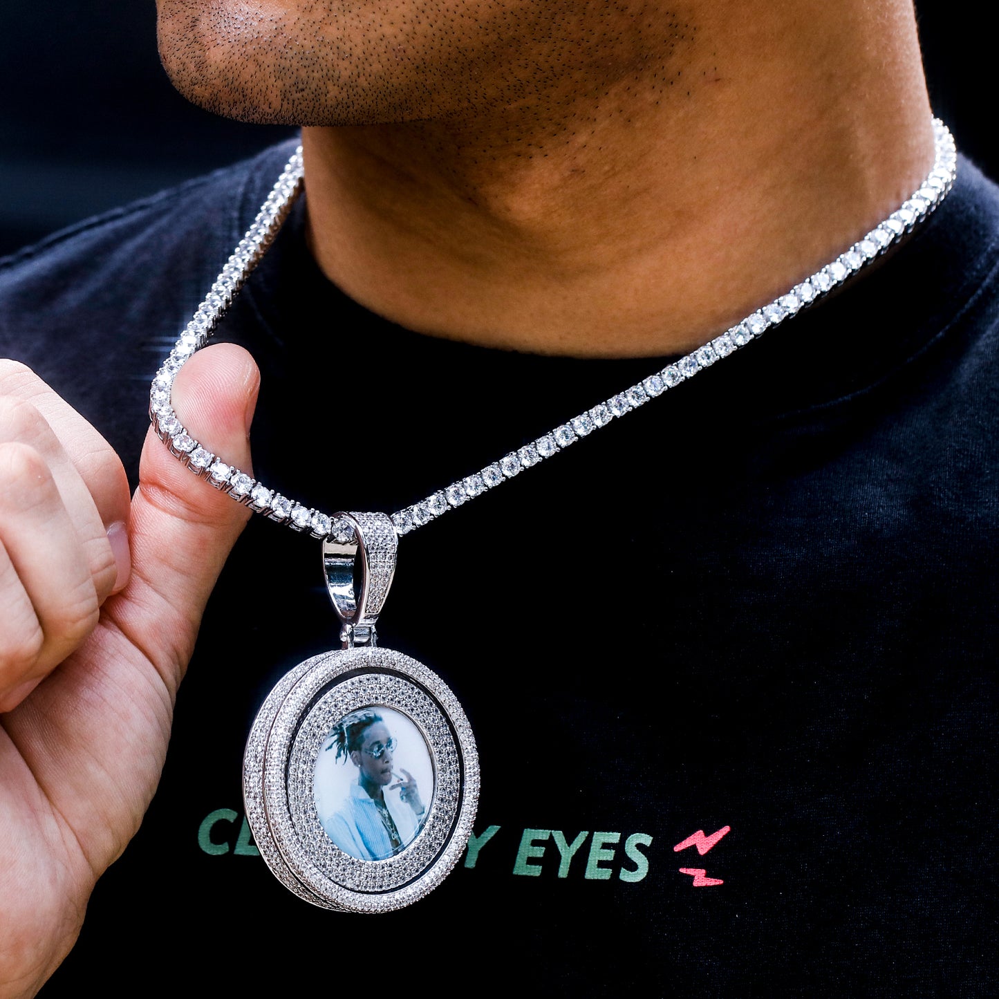 Picture custom pendant - Round-Shaped Turnable Centre Hip Hop Jewelry